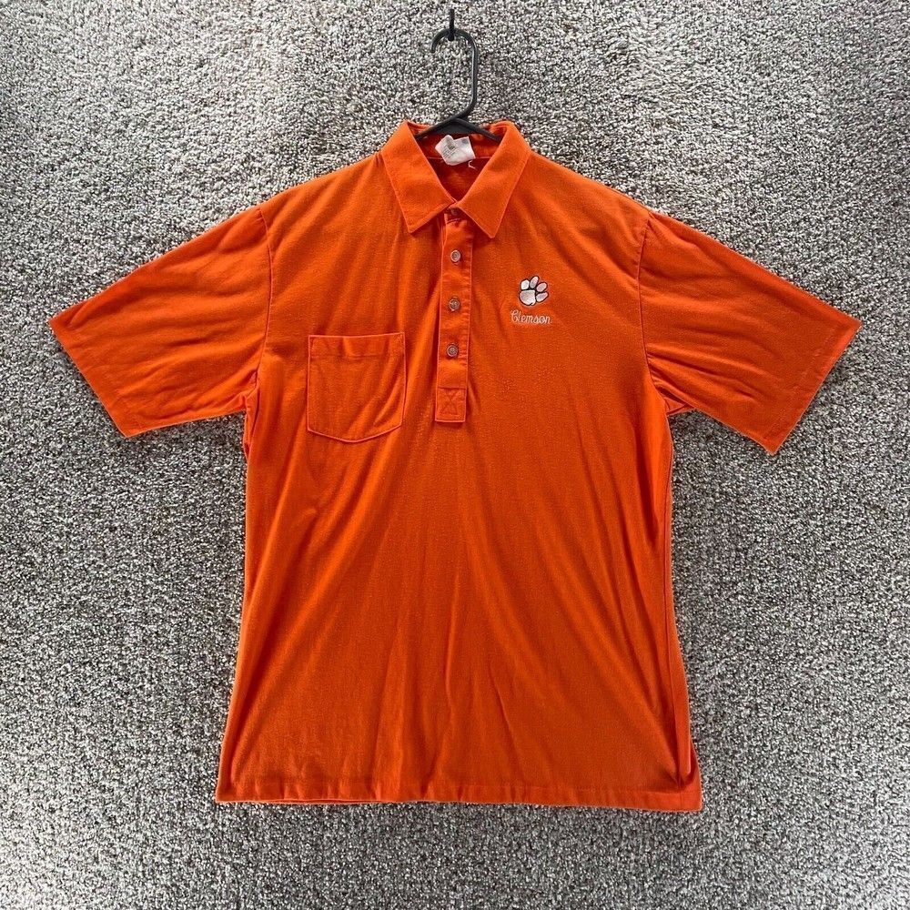 Clemson Tigers Polo Shirt Adult Large Orange‎ Made In USA NCAA Football Hartwell